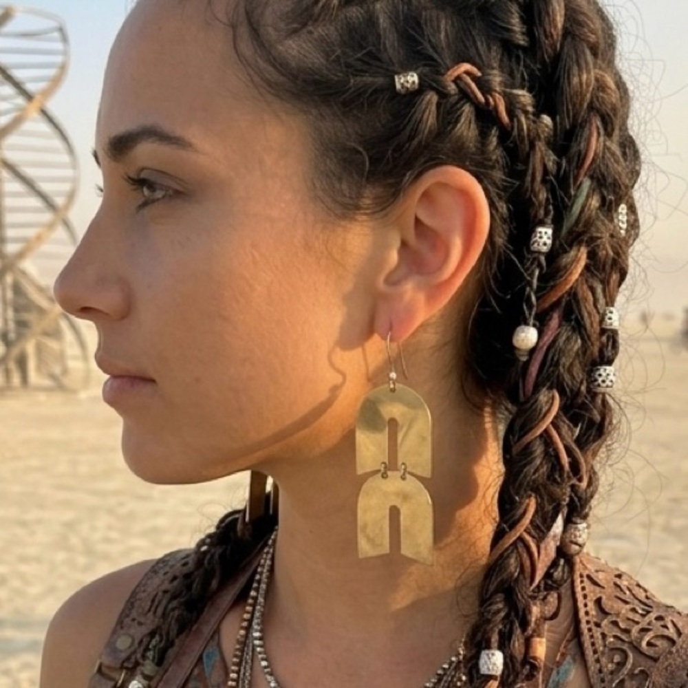 Double-Tiered Geometric Brass Earrings